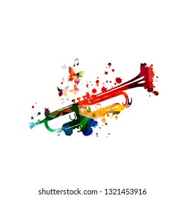 Colorful trumpet with music notes isolated vector illustration design. Music background. Music instrument poster with music notes, festival poster, live concert events, party flyer