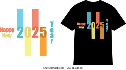 The colorful T-Shirt design celebrating the arrival of the year 2025. It prominently features the numbers "2025" in a bold and modern font, with each digit in a different color.