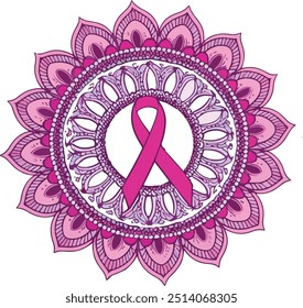 Colorful  T-shirt displaying motivational design for Breast Cancer Awareness Month featuring pink accents and promotional messaging.