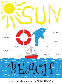Colorful T-shirt graphic design typography with "Sun of a Beach" quote referring to the saying "Son of a Bitch" - Eps 10 vector and illustration