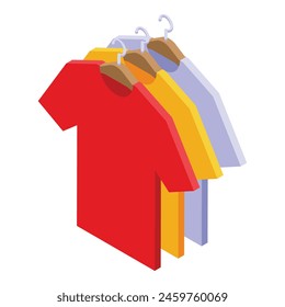 Colorful tshirts on hanger icon isometric vector. Fabric wear. Cloth apparel