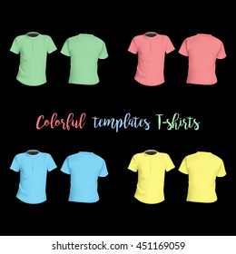 Colorful T-shirts templates front and behind on a black background stylisg