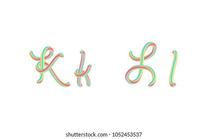 Colorful Tube Vector Alphabet. Handwritten Letters. Calligraphic Font Style. 