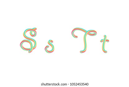 Colorful Tube Vector Alphabet. Handwritten Letters. Calligraphic Font Style. 