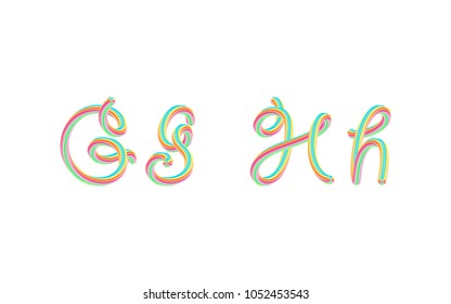 Colorful Tube Vector Alphabet. Handwritten Letters. Calligraphic Font Style. 