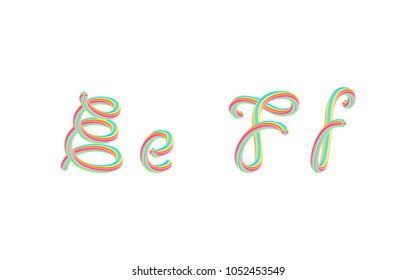 Colorful Tube Vector Alphabet. Handwritten Letters. Calligraphic Font Style. 