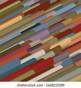 Colorful, tubular 3D shapes closely stacked together, to form dense, 3D feel image