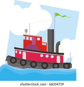 Colorful tug boat vector illustration