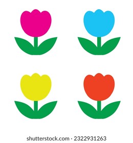 Colorful tulip blooms flat icon on white background 