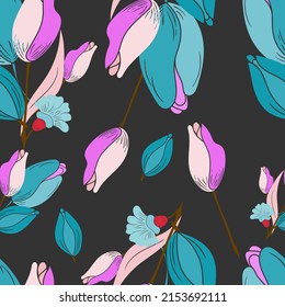 Colorful tulip flower seamless pattern design, Fabric motif and wallpaper background