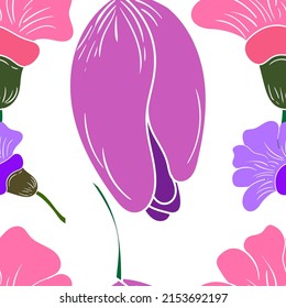 Colorful tulip flower seamless pattern design, Fabric motif and wallpaper background