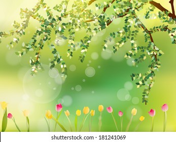 Colorful tulips in the park. Spring landscape. And also includes EPS 10 vector
