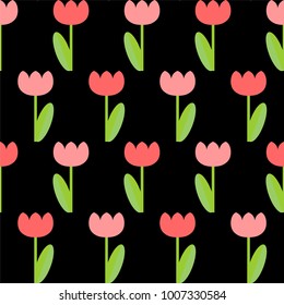 Colorful tulips pattern, vector illustration, sping flowers background