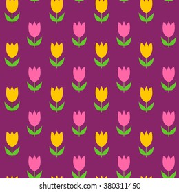 Colorful tulips seamless pattern. Vector illustration of spring flowers background.