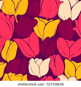 colorful tulips seamless pattern for wrapping, stylish illustration of spring flowers for spring holidays