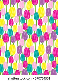 colorful tulips seamless vector pattern