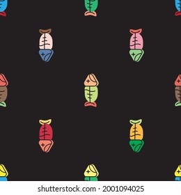 Colorful tuna fish bone doodle seamless pattern, Background doodle illustration.