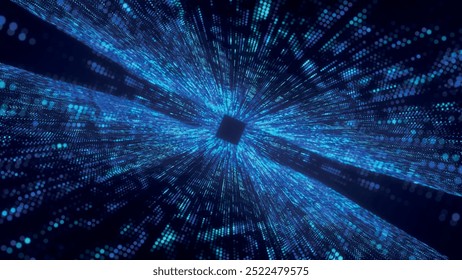 Colorful Tunnel Background. Abstract techno digital background. Big data visualization. Data flow information. Concept of digital communication. Wormhole. 3d vector illustration.