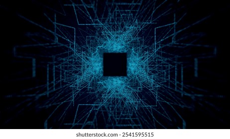 Colorful Tunnel Background. Abstract techno digital background. Big data visualization. Data flow information. Concept of digital communication. Wormhole. 3d vector illustration.