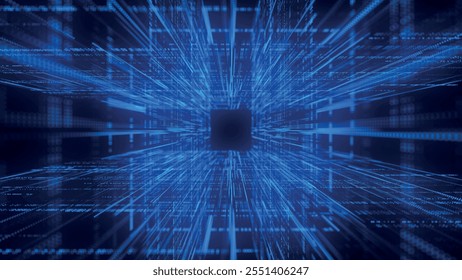 Colorful Tunnel Background. Abstract techno digital background. Big data visualization. Data flow information. Concept of digital communication. Wormhole. 3d vector illustration.