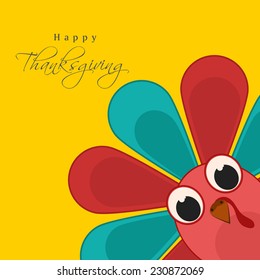 Colorful turkey bird on yellow background for Happy Thanksgiving Day celebrations. 