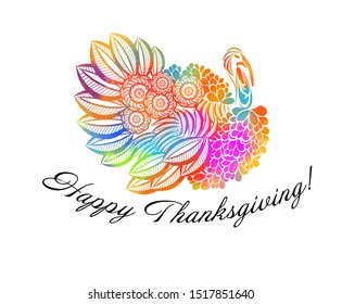 Colorful turkey. Happy Thanksgiving. Vector illustration