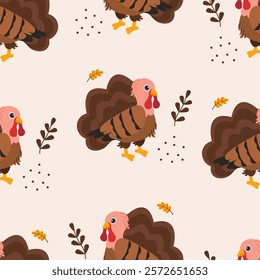 Colorful turkey pattern featuring autumn leaves perfect for seasonal decorations