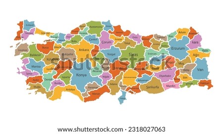 Colorful Turkey political map with clearly labeled, separated layers. Vector illustration.