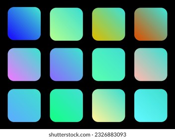 Colorful Turquoise Color Shade Linear Gradient Palette Swatches Web Kit Rounded Squares Template Set