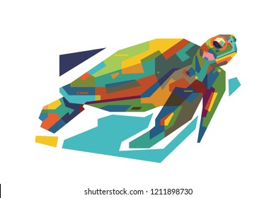 Colorful turtle sea animals artwork. For shirts, posters, pins, stickers. Awesome illustration