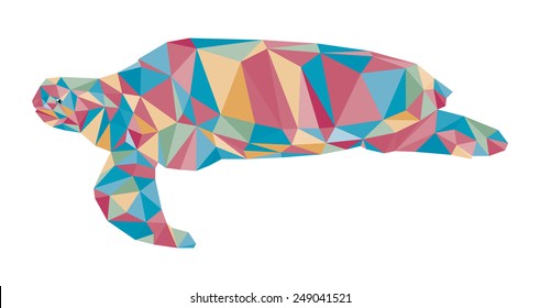 colorful turtle triangle low polygon style vector, side view
