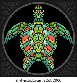 Colorful turtle zentangle arts. isolated on black background.