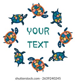 Colorful Turtles Circle Frame Isolated Vector Illustration. Perfect for playful designs and creative customization needs.