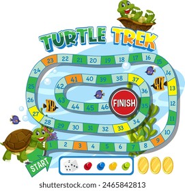 Colorful turtle-themed board game with dice and tokens