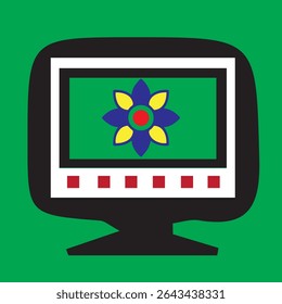 Colorful TV icon with flower design in vibrant vector style, symbolizing creativity, media, and nature. Perfect for branding, entertainment, and art. EPS file included.