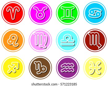 Colorful twelve zodiac signs icon vector isolated on white background