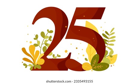 Colorful twenty five number flat design for 25 year party invitation. Happy Birthday greeting card