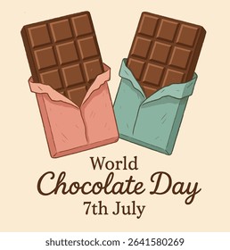 Colorful twin chocolate bars with wrappers open for World Chocolate Day on July 7. Creative and playful sweet design.