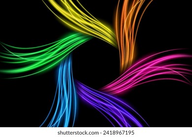 Colorful Twirl Light Circle Effect on Dark Background, Vector Illustration