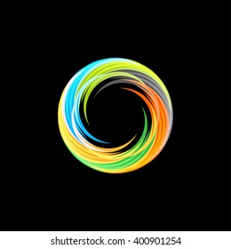 Colorful twist logo. Isolated vector abstract hurricane, tornado, vortex stylized logotype.