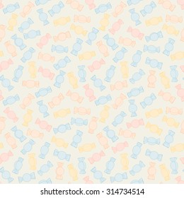 Colorful twisted candies. Seamless pattern. Sweet food background. Set of colorful twisted candies. Endless ornament. Pastel colored pattern for decoration or background.