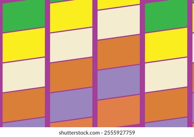 Colorful Twisted Checker Board Seamless Vector Pattern.Vintage Y2K Style Geometric Print. Pink, Yellow and Blue Squares