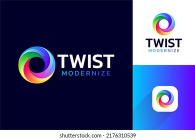 Colorful Twisted Circular Logo Design. Swirling Letter O Tech Logo Template With Modern And Vibrant Color Gradients