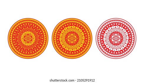 Colorful Two colors circular pattern in form of mandala for Henna, tattoo, decoration in red-yellow and red-white. ornament style. Coloring book page. Vector illustration.