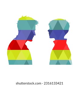 Ilustración vectorial de dos hombres coloridos en forma geométrica 