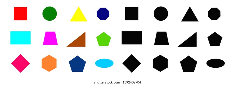 The colorful two-dimensional geometry on a white background can be separated from each other.polygon.
Vector consisting of triangles Rectangle, circle, hexagon, pentagon Oval shaped octagon.education