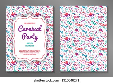 Colorful two-sided Carnival Party invitation. Vector