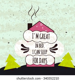 Colorful typographic motivational poster about love to bed and to sleep soundly on a beautiful background. Vector illustration
