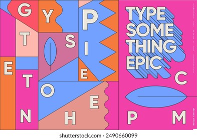 Colorful typographic poster featuring bold letters and geometric shapes in a dynamic and modern layout.