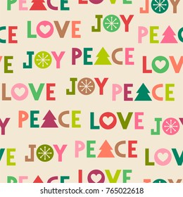 Colorful typography and christmas elements seamless pattern background